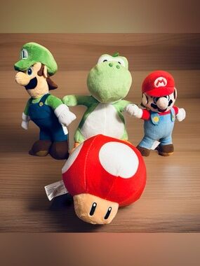 Nintendo Super Mario 4 Pc Plush Set: Mario Luigi Yoshi & Mushroom Stuffed Animal